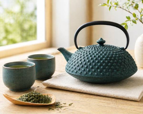 Japanische Teekanne Gusseisen »Wazuqo Arare« dunkelgrün 0.6 Liter