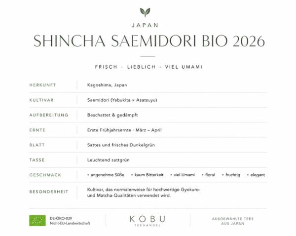 BIO Grüntee Shincha »Saemidori« 100g-Beutel